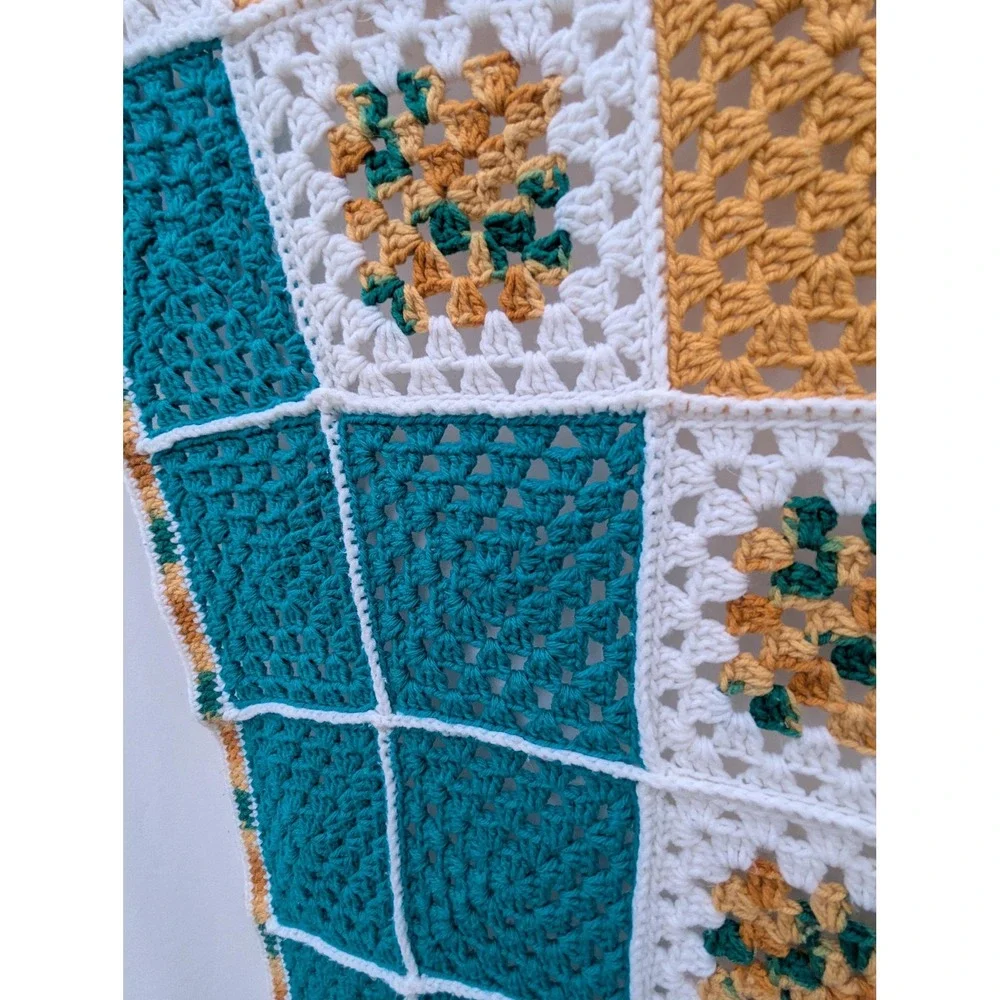 Vintage Teal & Gold Granny Square Afghan – Handmade St. Paul Sewing Guild
